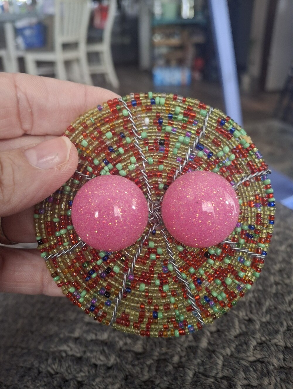 Handmade Pink Glitter Bead Disc Earrings Bracelet And Necklace